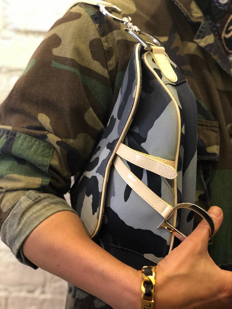 Vintage CHRISTIAN DIOR Blue Camouflage Saddle Bag For Sale at 1stDibs