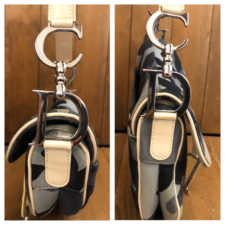 Vintage CHRISTIAN DIOR Blue Camouflage Saddle Bag For Sale at 1stDibs