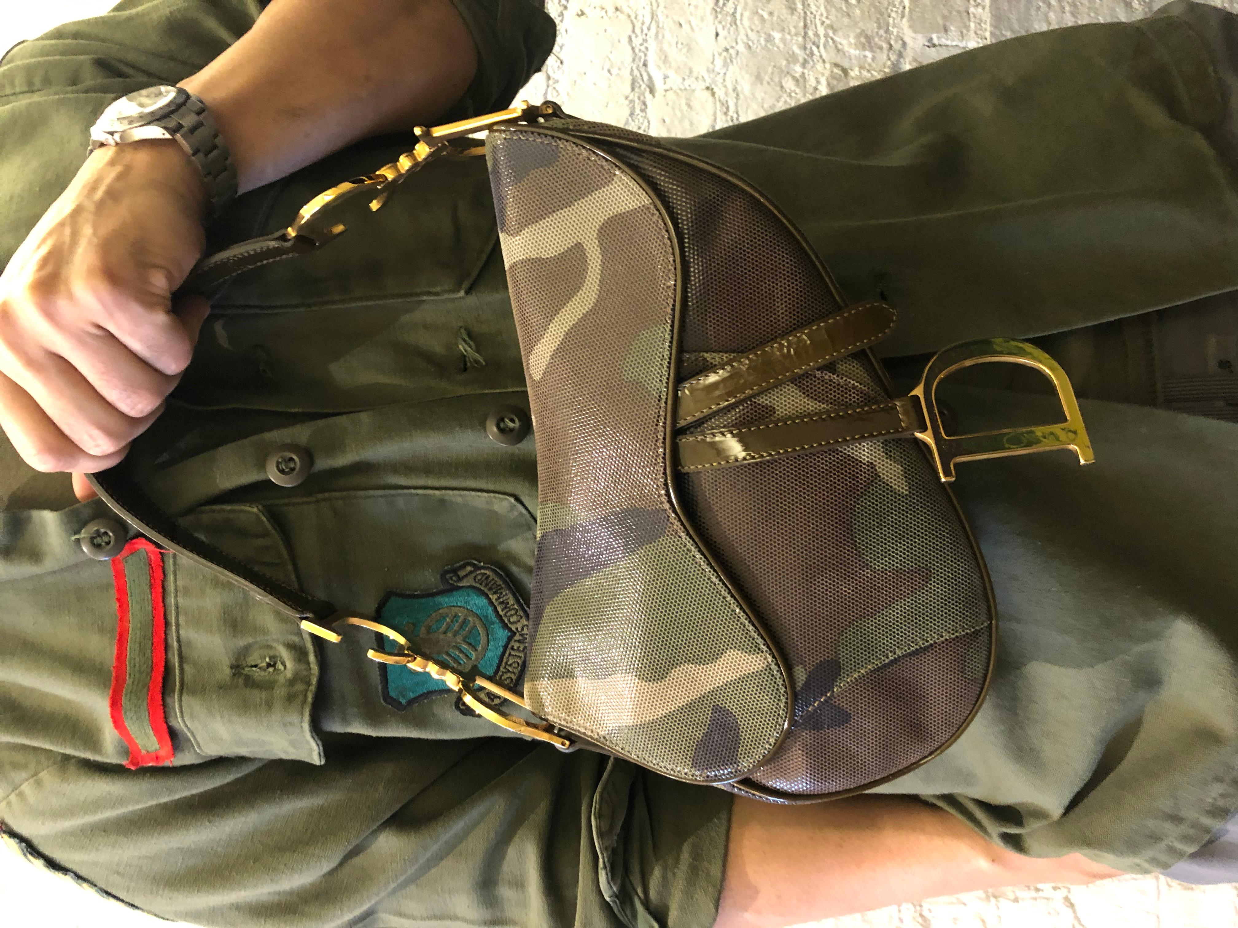 2000 Christian Dior Green Camouflage Saddle Bag In Excellent Condition In Bangkok, TH