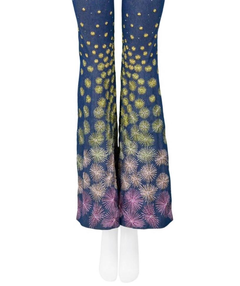 Vintage Christian Dior Blue Denim Embroidered Firework Pants 2002 In Excellent Condition In Los Angeles, CA