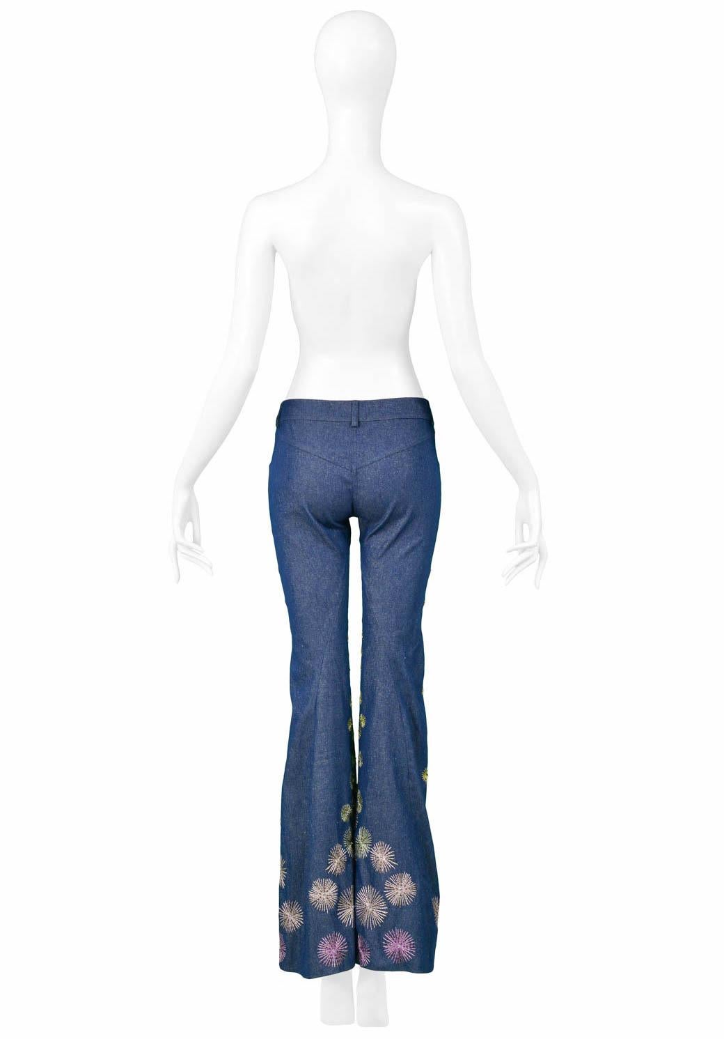 Women's Vintage Christian Dior Blue Denim Embroidered Firework Pants 2002
