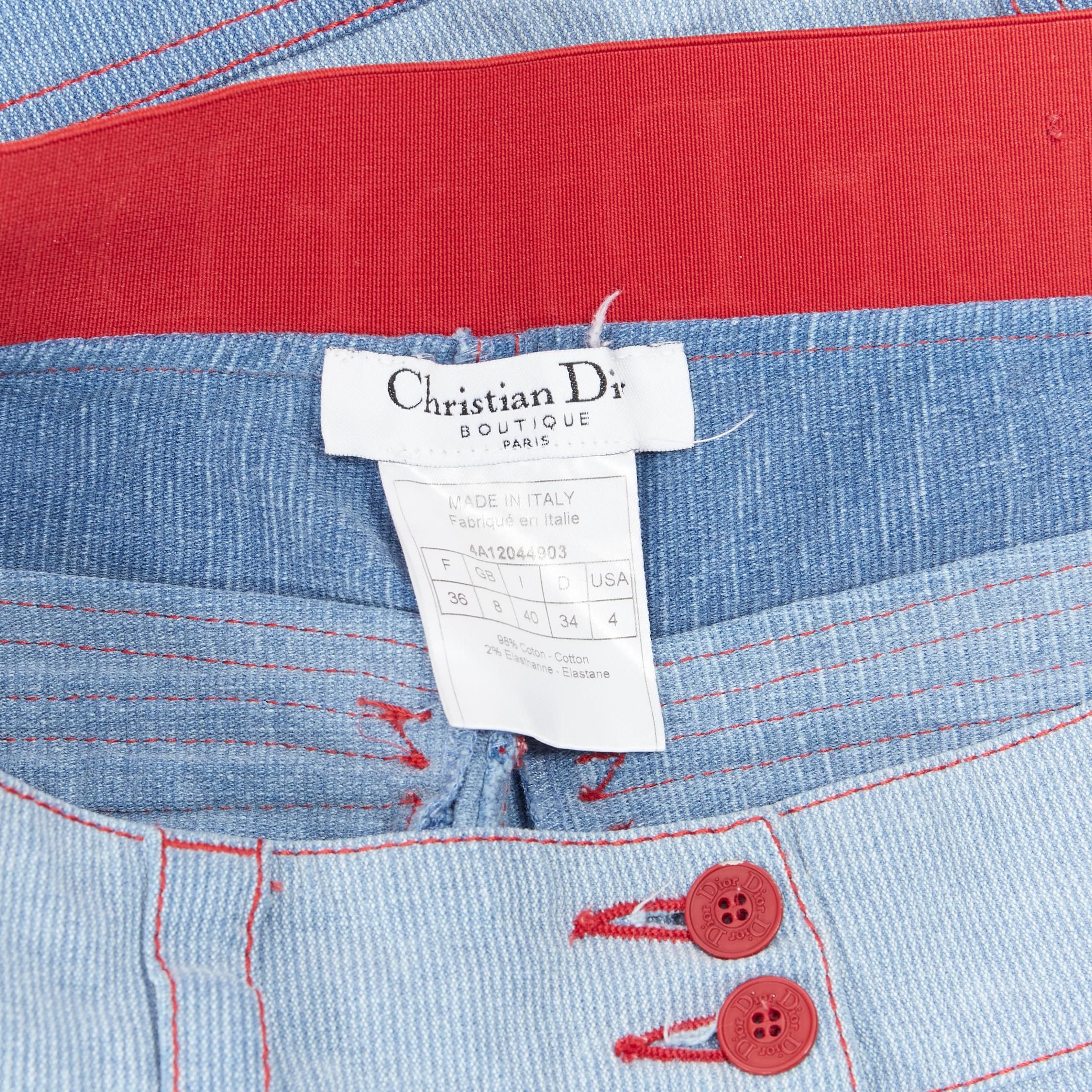 vintage CHRISTIAN DIOR blue denim red buckle cargo pocket carpenter jeans FR34 2