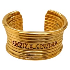Vintage CHRISTIAN DIOR Bonne Annee Ribbed Cuff Bracelet
