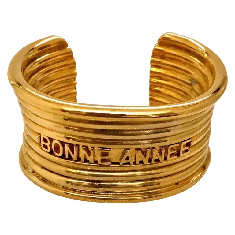 Vintage CHRISTIAN DIOR Bonne Annee Ribbed Cuff Bracelet For Sale at 1stDibs