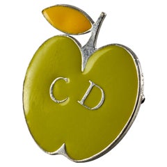 Vintage CHRISTIAN DIOR BOUTIQUE by John Galliano Logo Apple Green Enamel Brooch