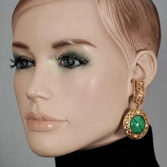 Vintage CHRISTIAN DIOR BOUTIQUE Byzantine Malachite Medallion Dangling Earrings