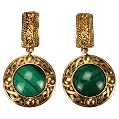 Vintage CHRISTIAN DIOR BOUTIQUE Byzantine Malachite Medallion Dangling Earrings