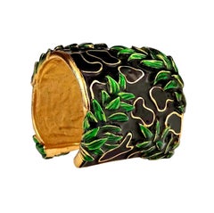 Vintage CHRISTIAN DIOR BOUTIQUE Embossed Leaf Pattern Enamel Cuff Bracelet
