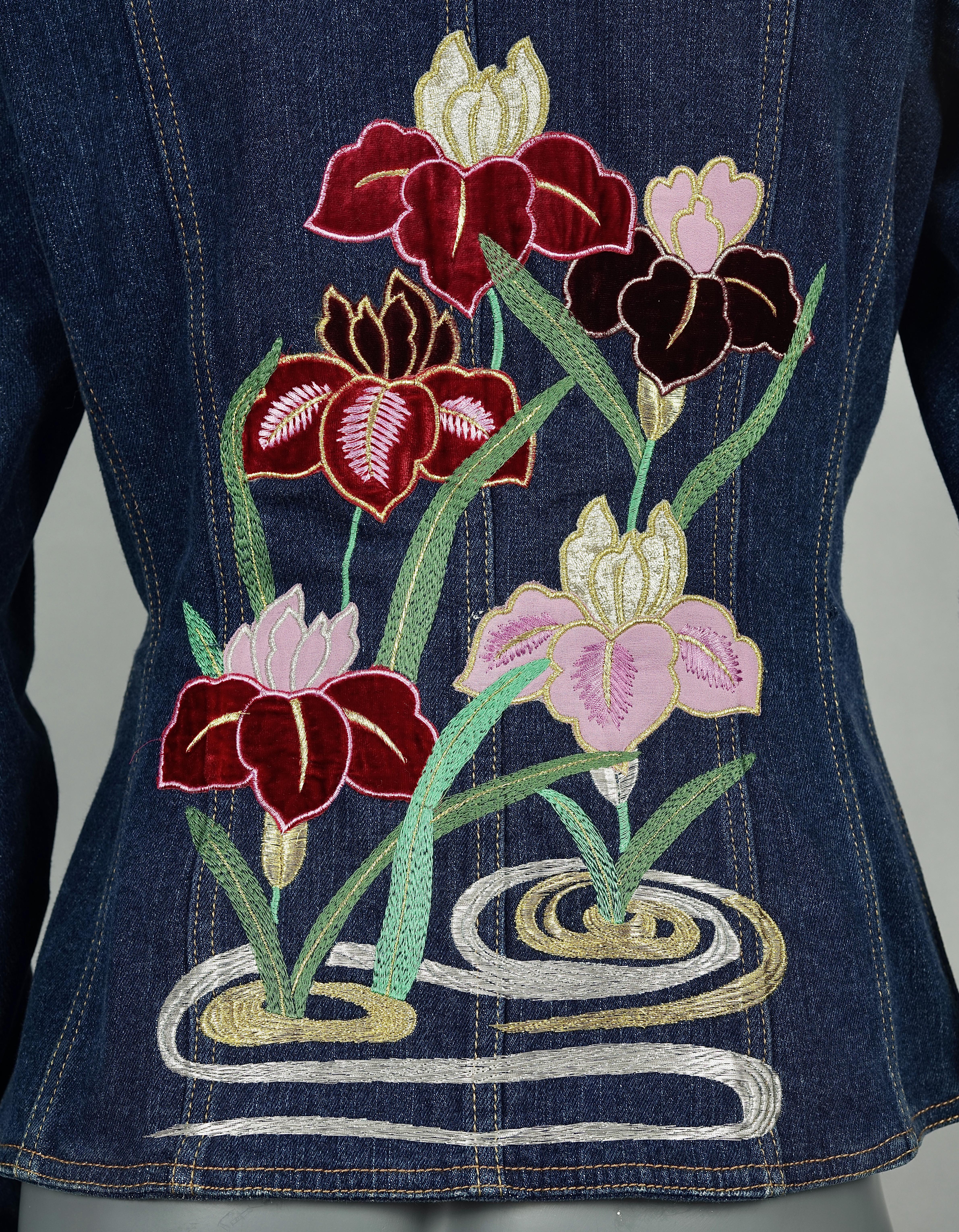 Black Vintage CHRISTIAN DIOR BOUTIQUE Embroidered Heart Pocket Denim Jacket