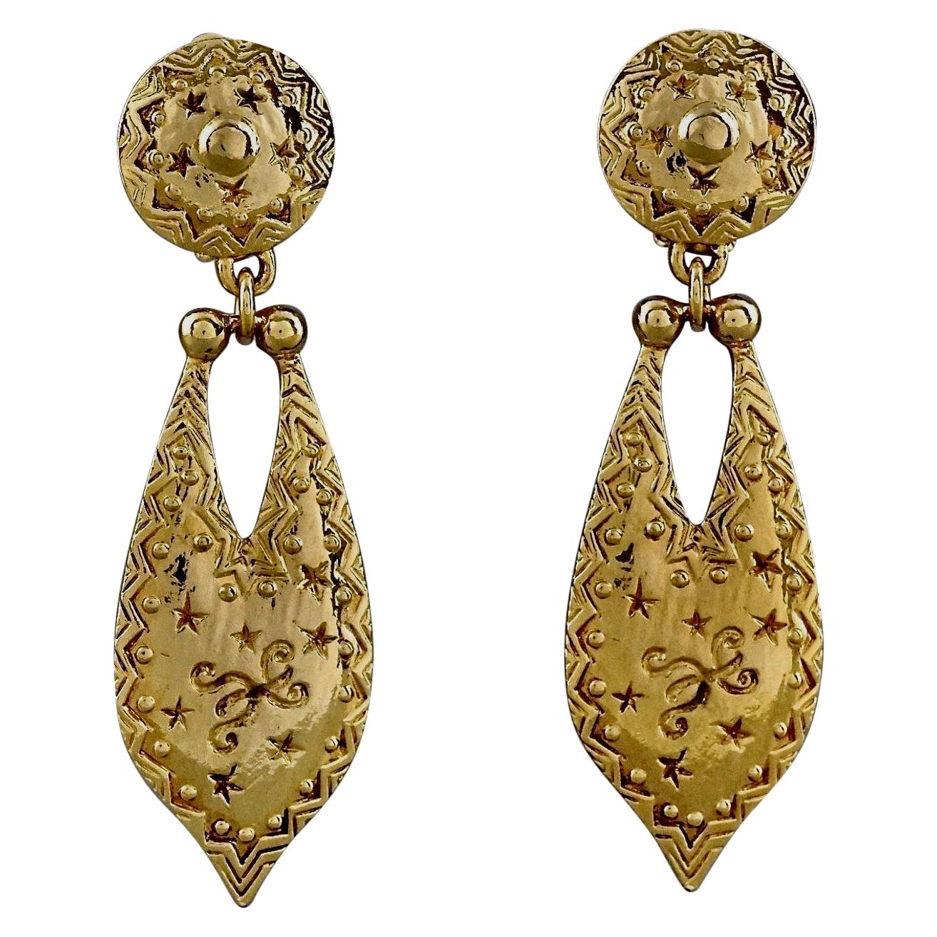 Vintage CHRISTIAN DIOR BOUTIQUE Ethnic Dangling Earrings For Sale