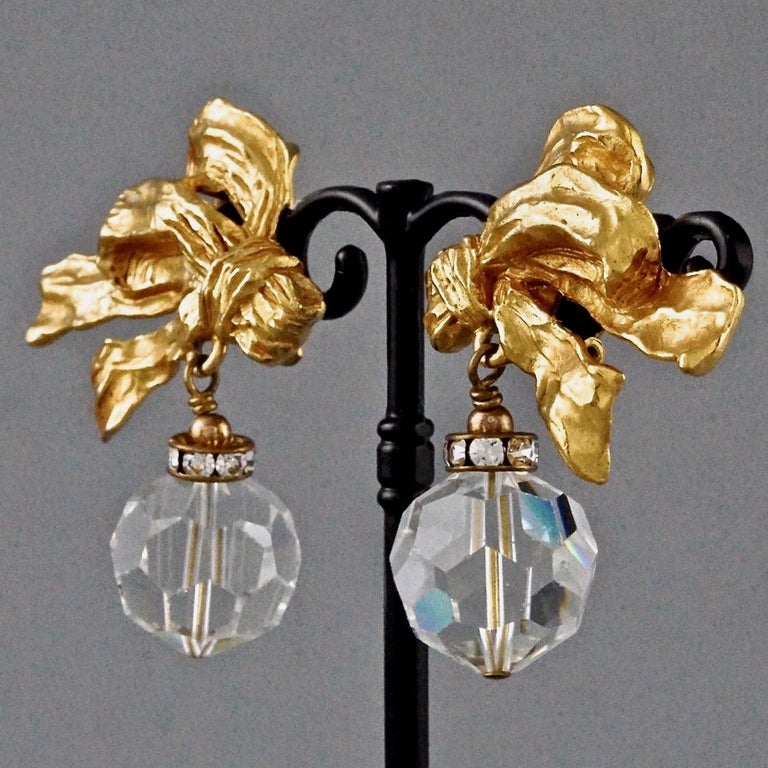 Vintage CHRISTIAN DIOR BOUTIQUE French Bow Faceted Bead Earrings at 1stDibs