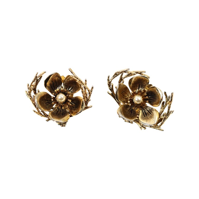 Artist Vintage Christian Dior Boutique Gold Flower with Faux Pearl, circa 1964 For Sale