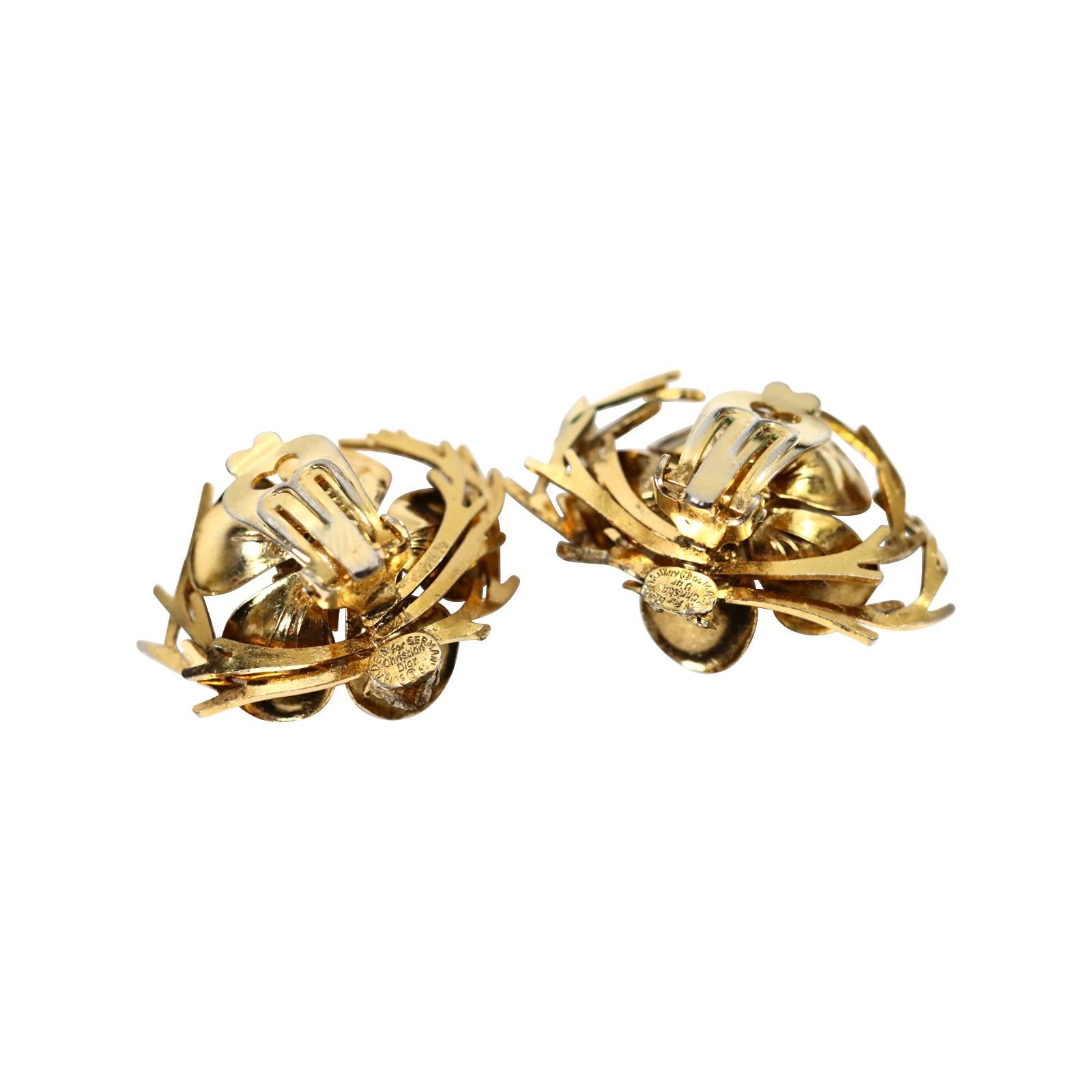 Modern Vintage Christian Dior Boutique Gold Flower with Faux Pearl, circa 1964 For Sale