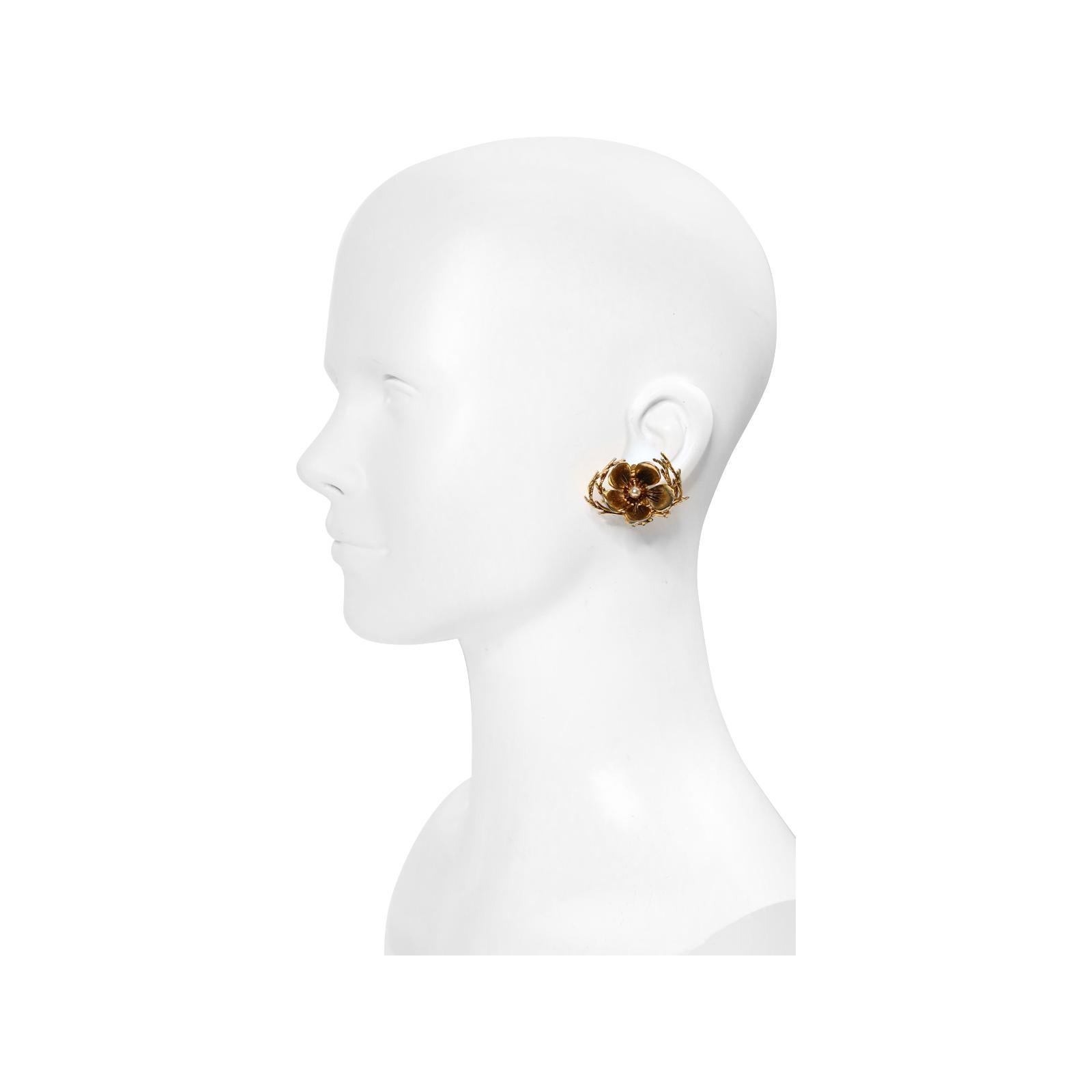 Women's or Men's Vintage Christian Dior Boutique Gold Flower with Faux Pearl, circa 1964 For Sale