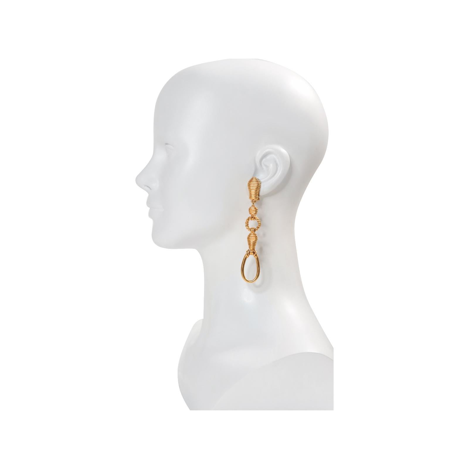 Women's or Men's Vintage Christian Dior Boutique Gold Long Drop Earrings, circa 1980s For Sale