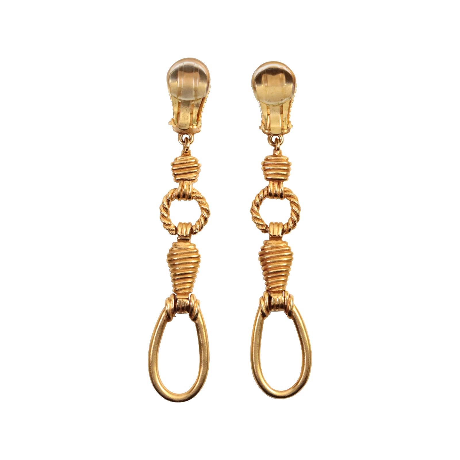 Vintage Christian Dior Boutique Gold Long Drop Earrings, circa 1980s For Sale 1