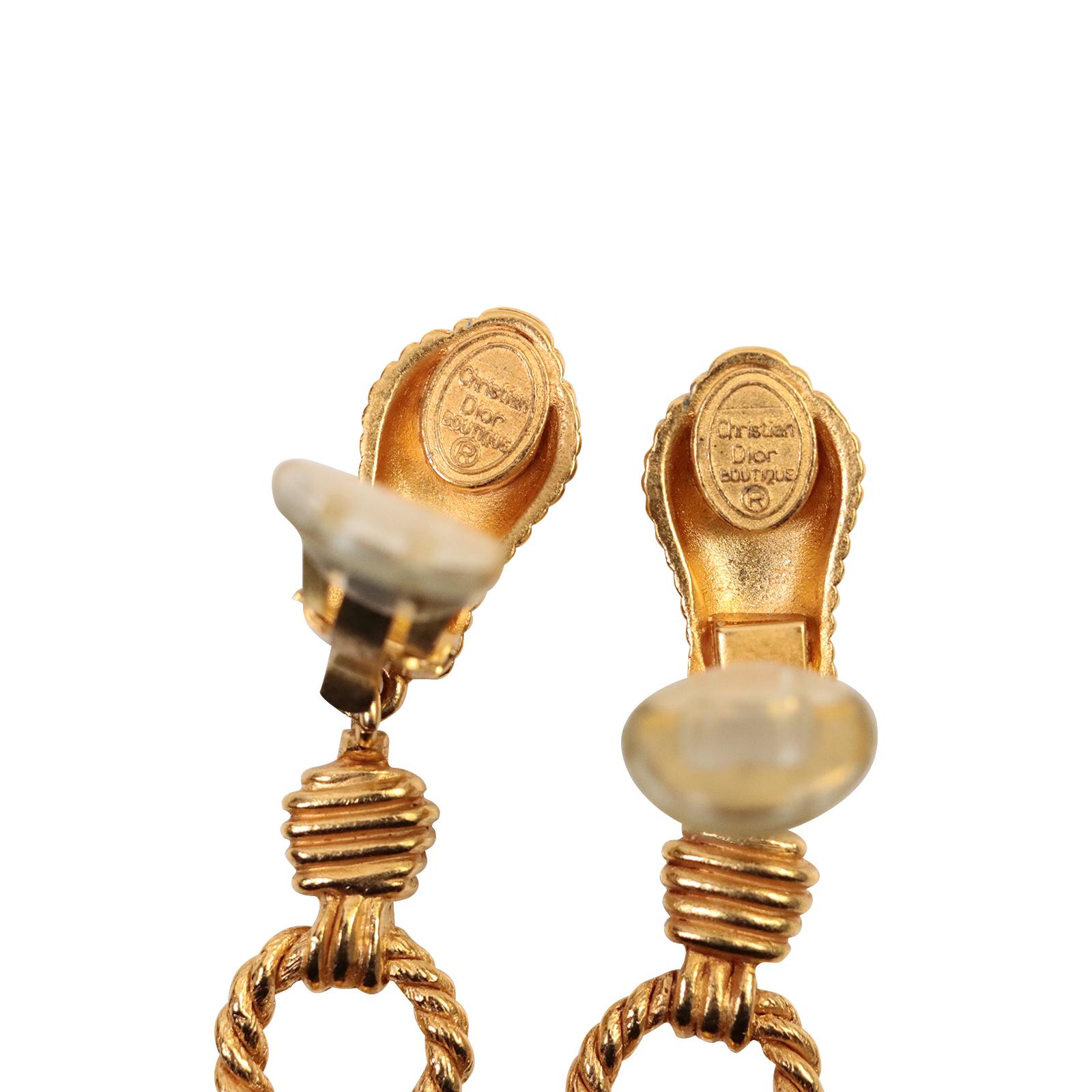 Vintage Christian Dior Boutique Gold Long Drop Earrings, circa 1980s For Sale 2