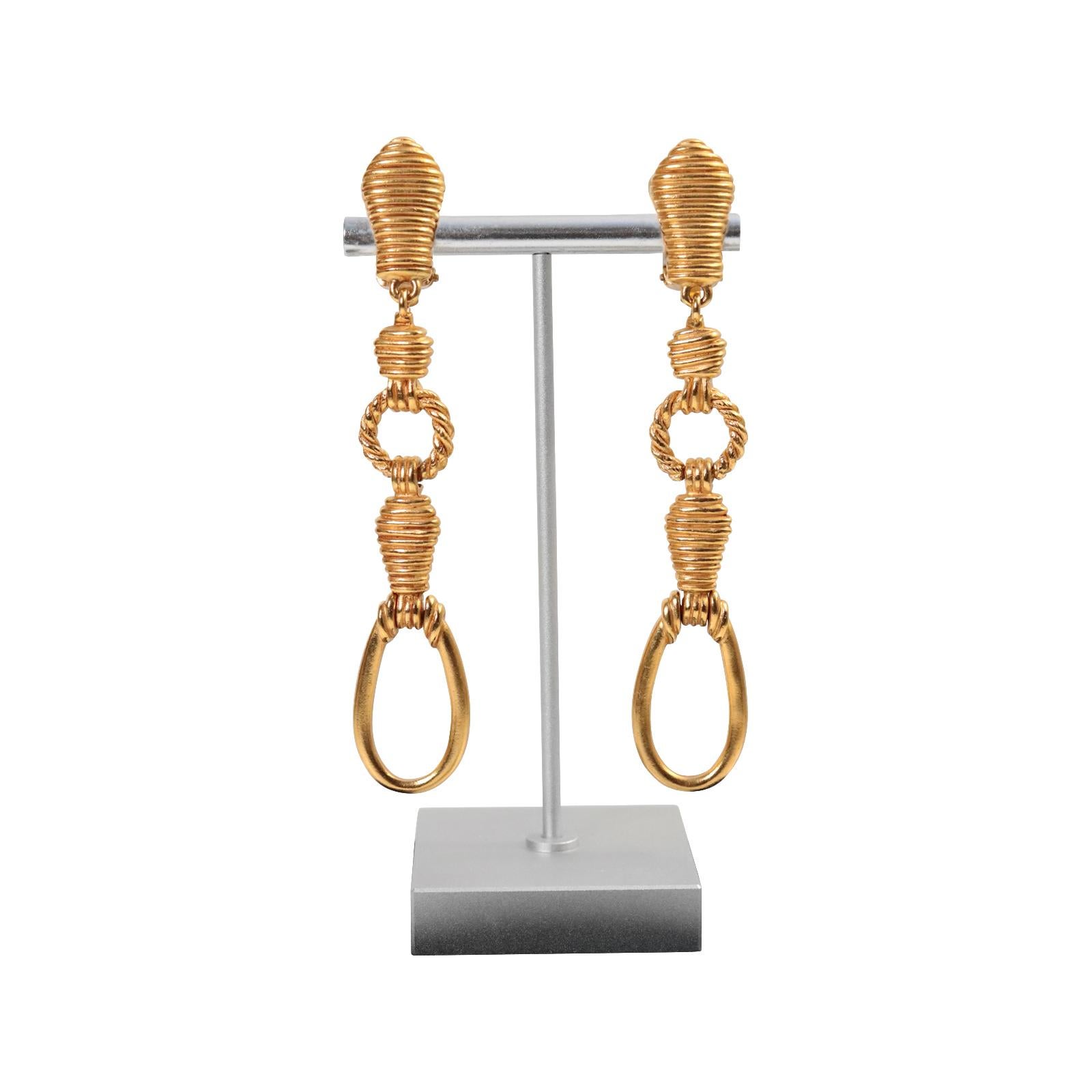 Vintage Christian Dior Boutique Gold Long Drop Earrings, circa 1980s For Sale 3