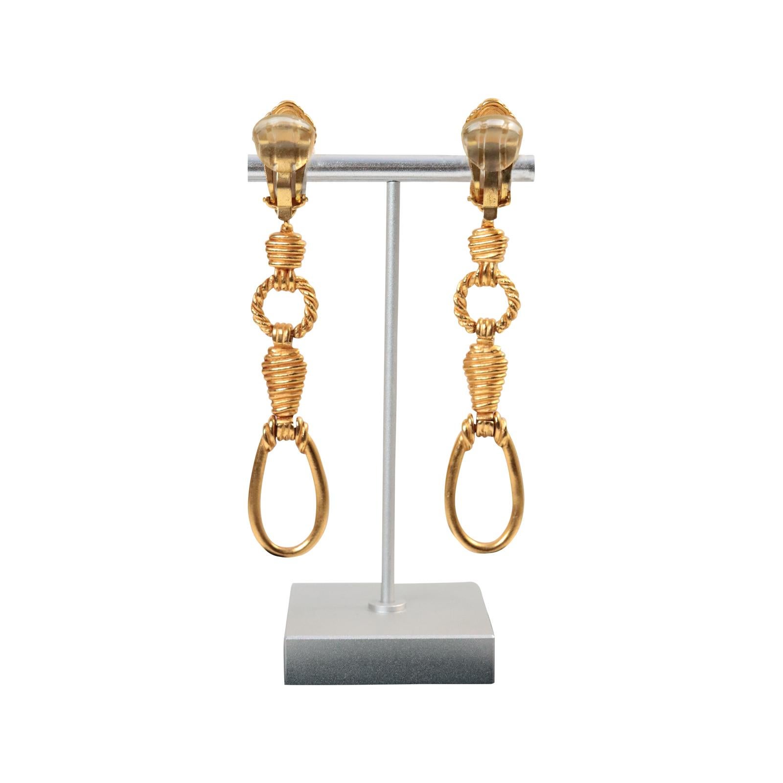 Vintage Christian Dior Boutique Gold Long Drop Earrings, circa 1980s For Sale 5