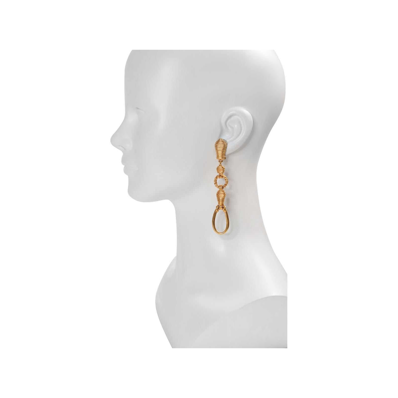 Artist Vintage Christian Dior Boutique Gold Long Drop Earrings, circa 1980s For Sale