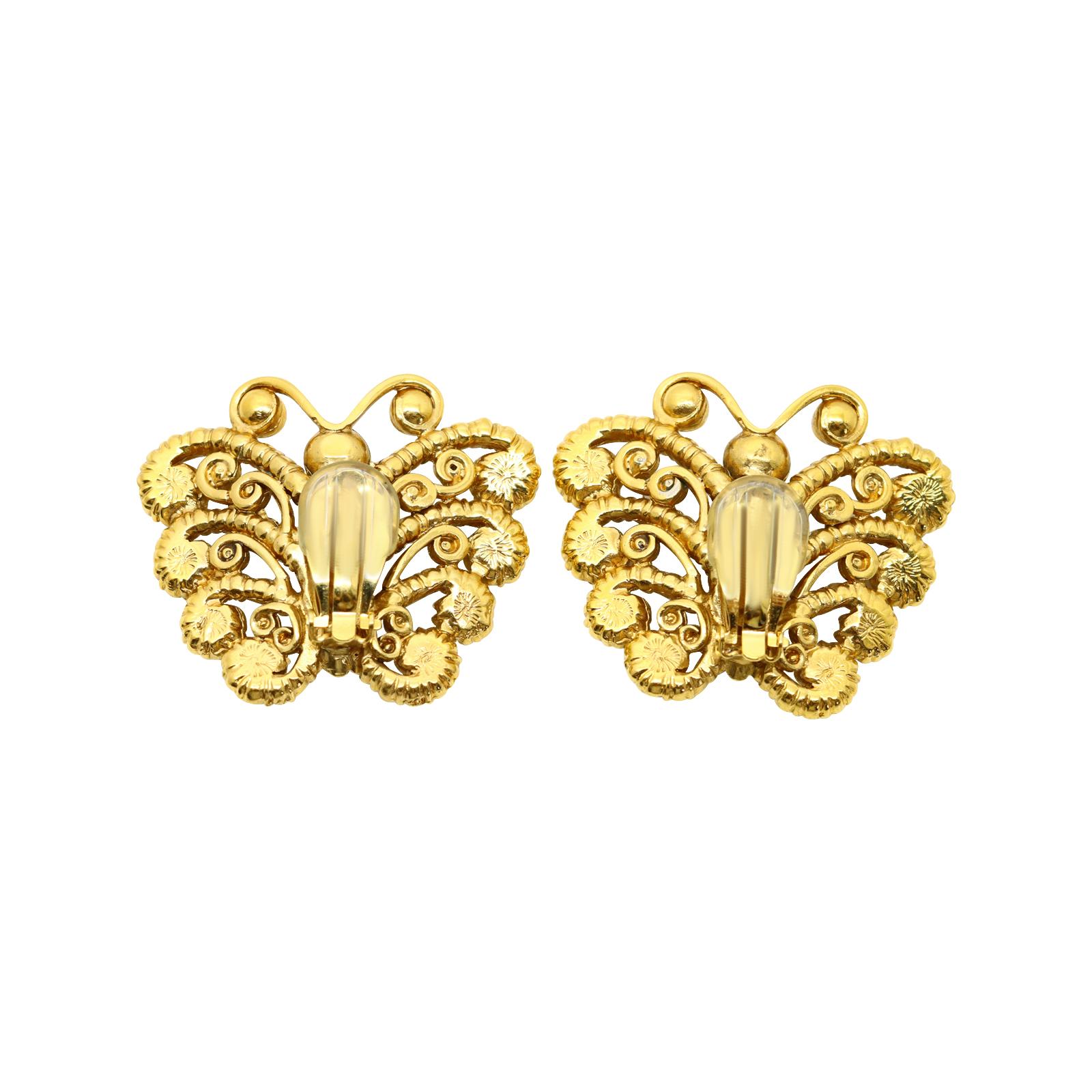 Vintage Christian Dior Boutique Gold Diamante Butterfly Earrings Circa 1980s For Sale 1