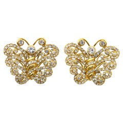 Vintage Christian Dior Boutique Gold Diamante Butterfly Earrings Circa 1980s