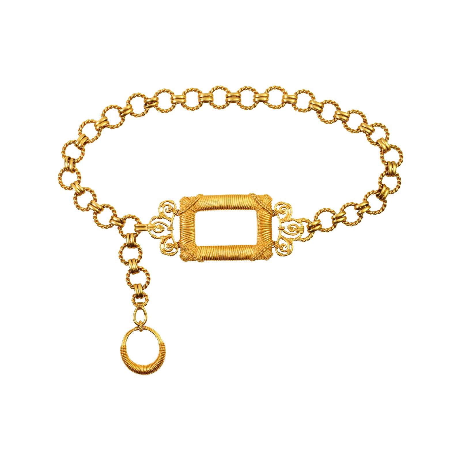 Vintage Christian Dior Link Belt with Square Baroque Buckle For Sale 5