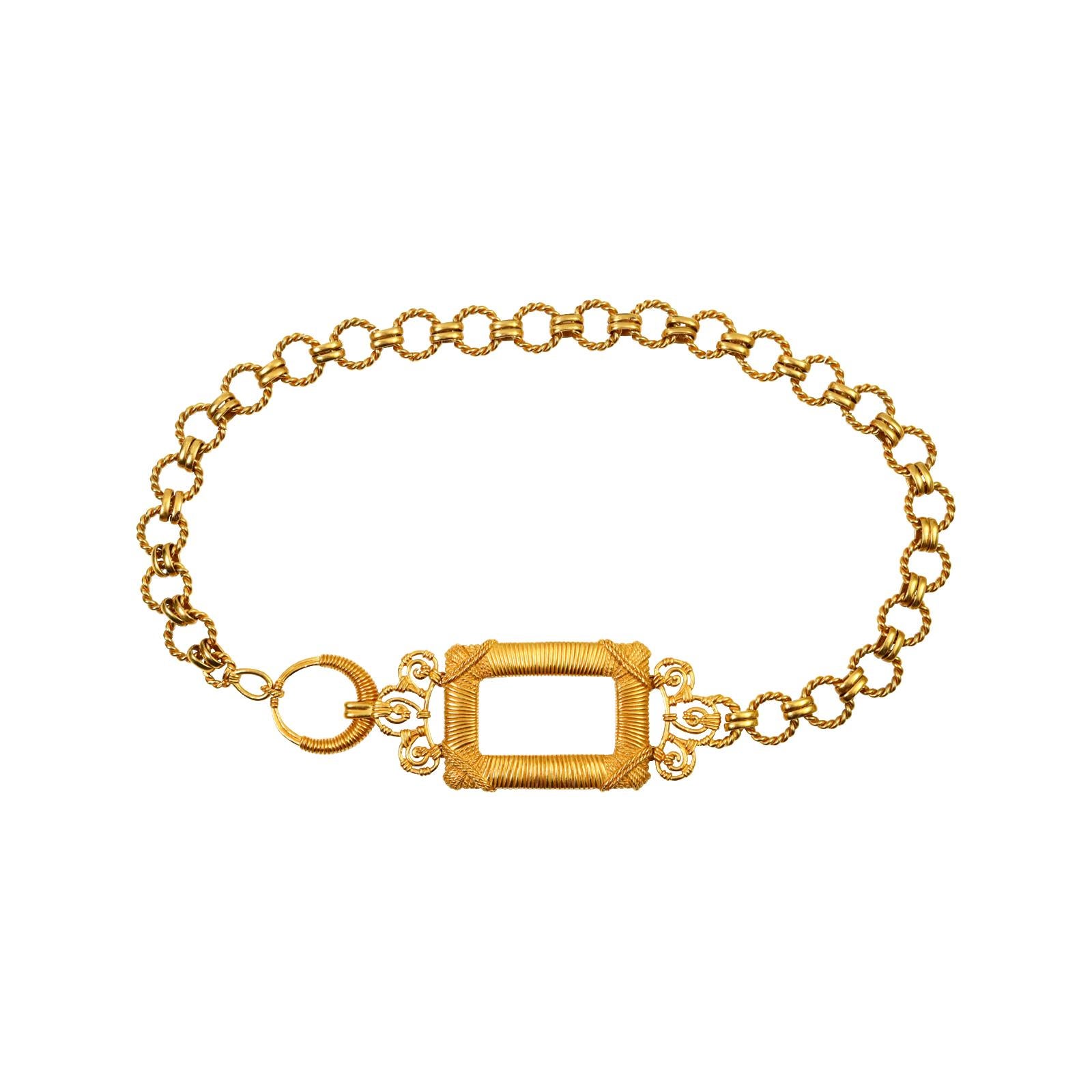 Vintage Christian Dior Link Belt with Square Baroque Buckle For Sale 6