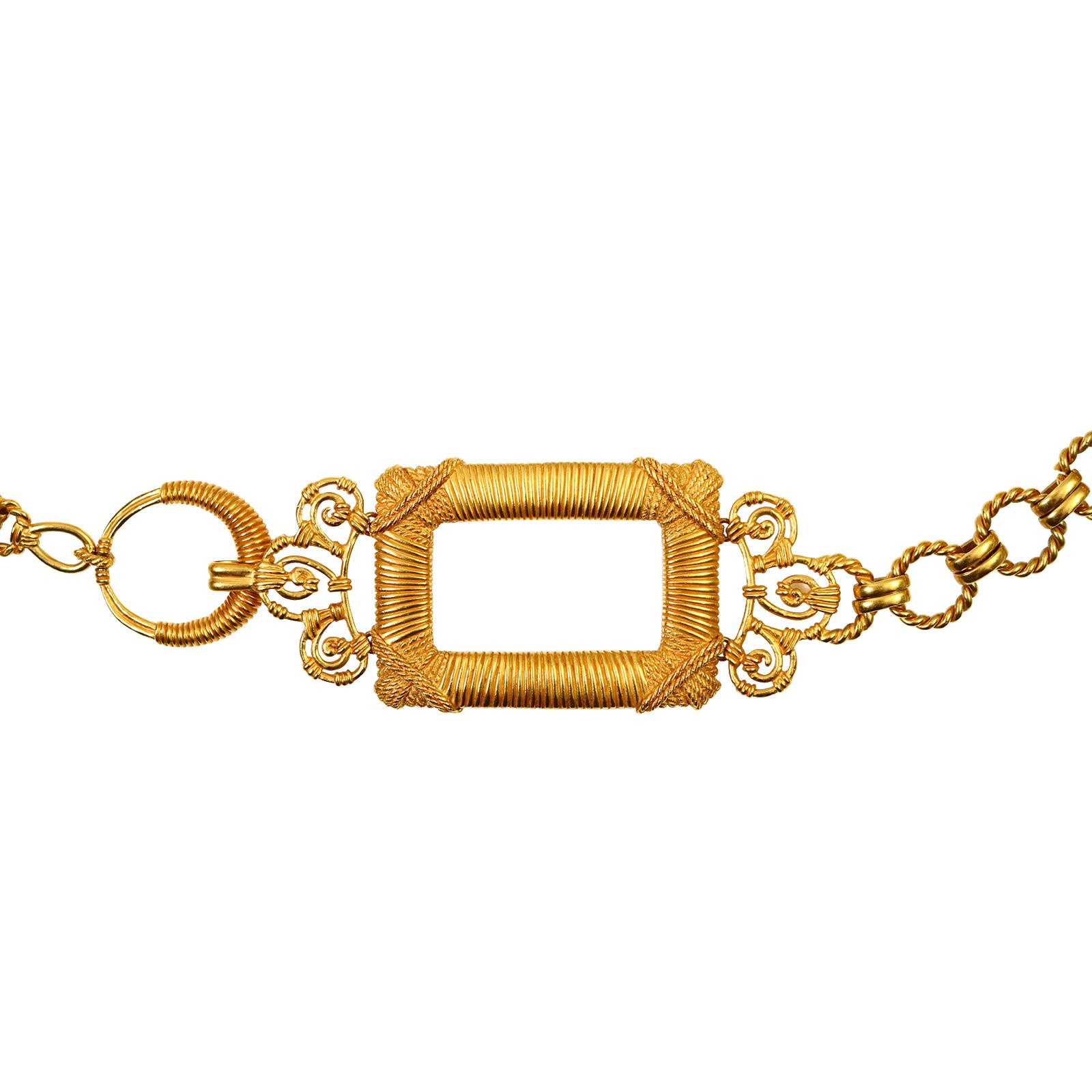 Vintage Christian Dior Link Belt with Square Baroque Buckle For Sale 7