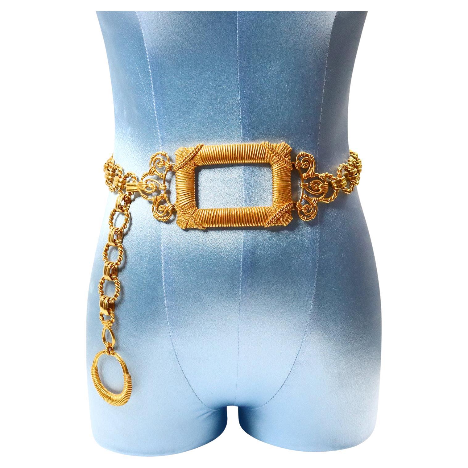 Artist Vintage Christian Dior Link Belt with Square Baroque Buckle For Sale