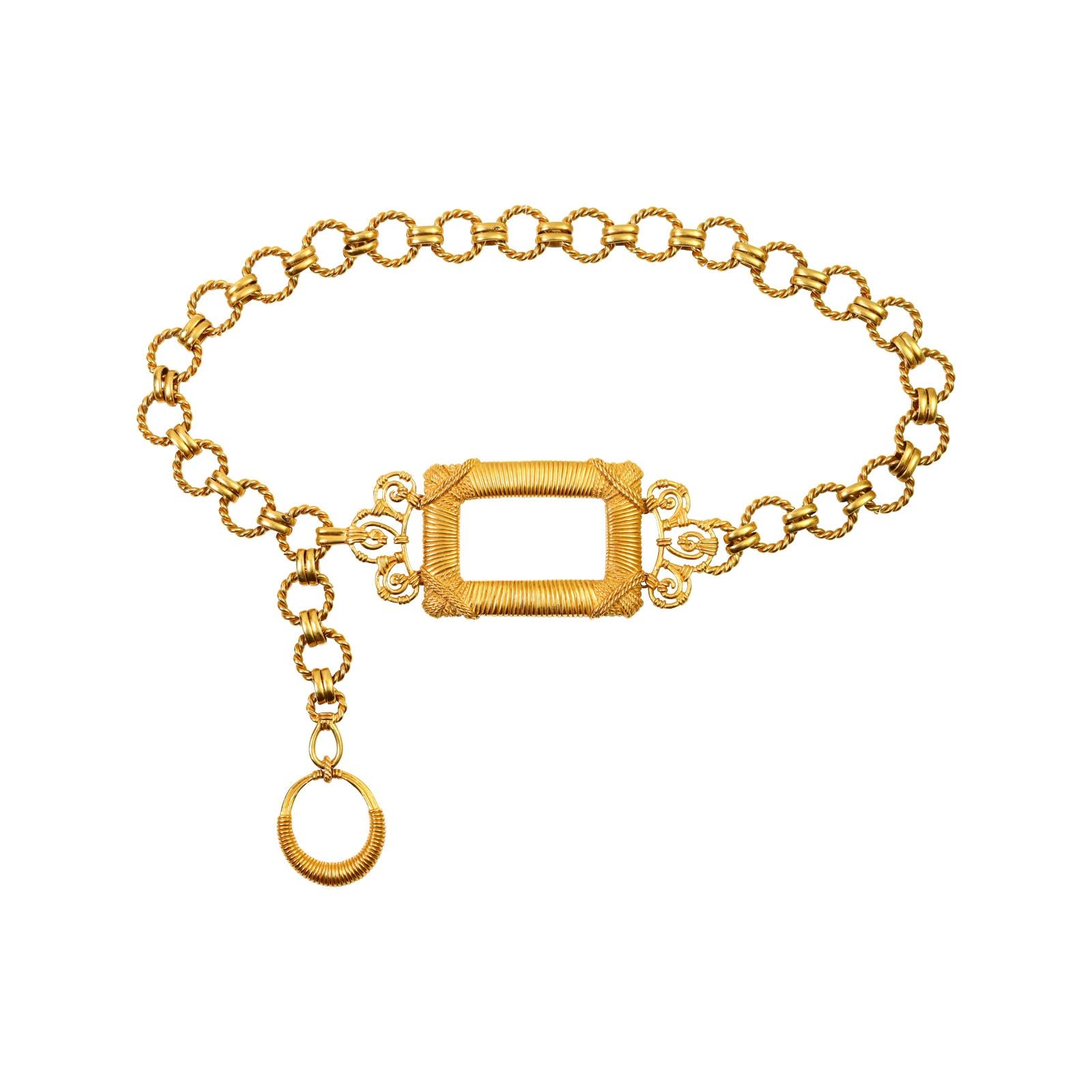 Vintage Christian Dior Link Belt with Square Baroque Buckle For Sale 4