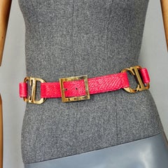 Vintage CHRISTIAN DIOR BOUTIQUE Logo Red Textured Leather Belt