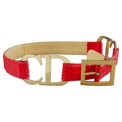 Vintage CHRISTIAN DIOR BOUTIQUE Logo Red Textured Leather Belt