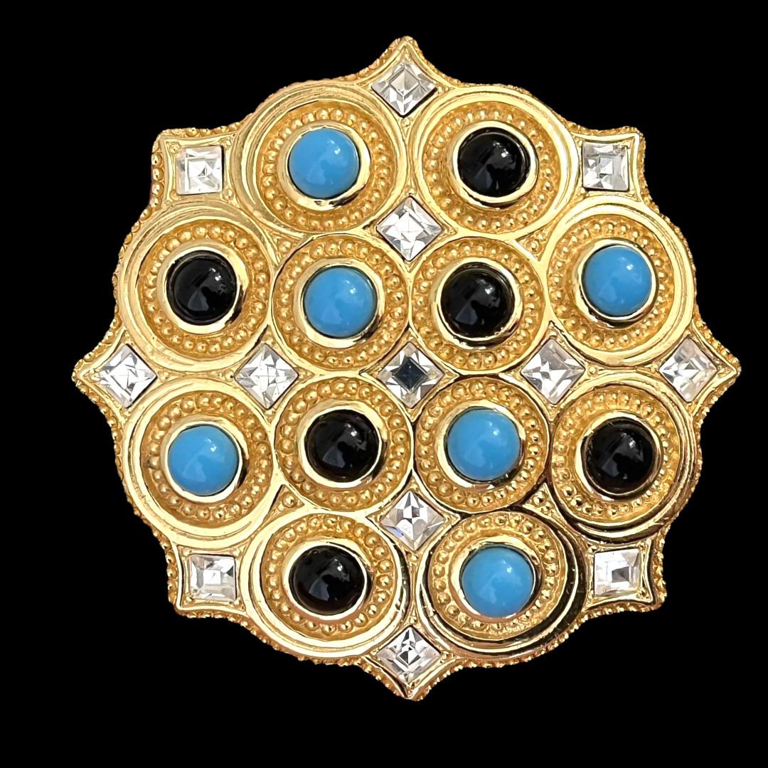 Vintage Christian Dior 80s brooch, diameter 7 cms…. In perfect vintage condition, blue and black glass paste with Swarovski crystals

