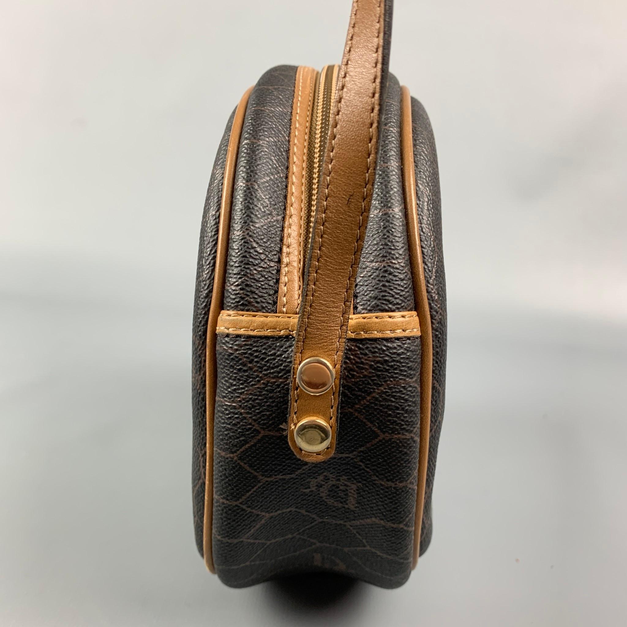 Black Vintage CHRISTIAN DIOR Brown & Beige Honeycomb Coated Canvas Handbag