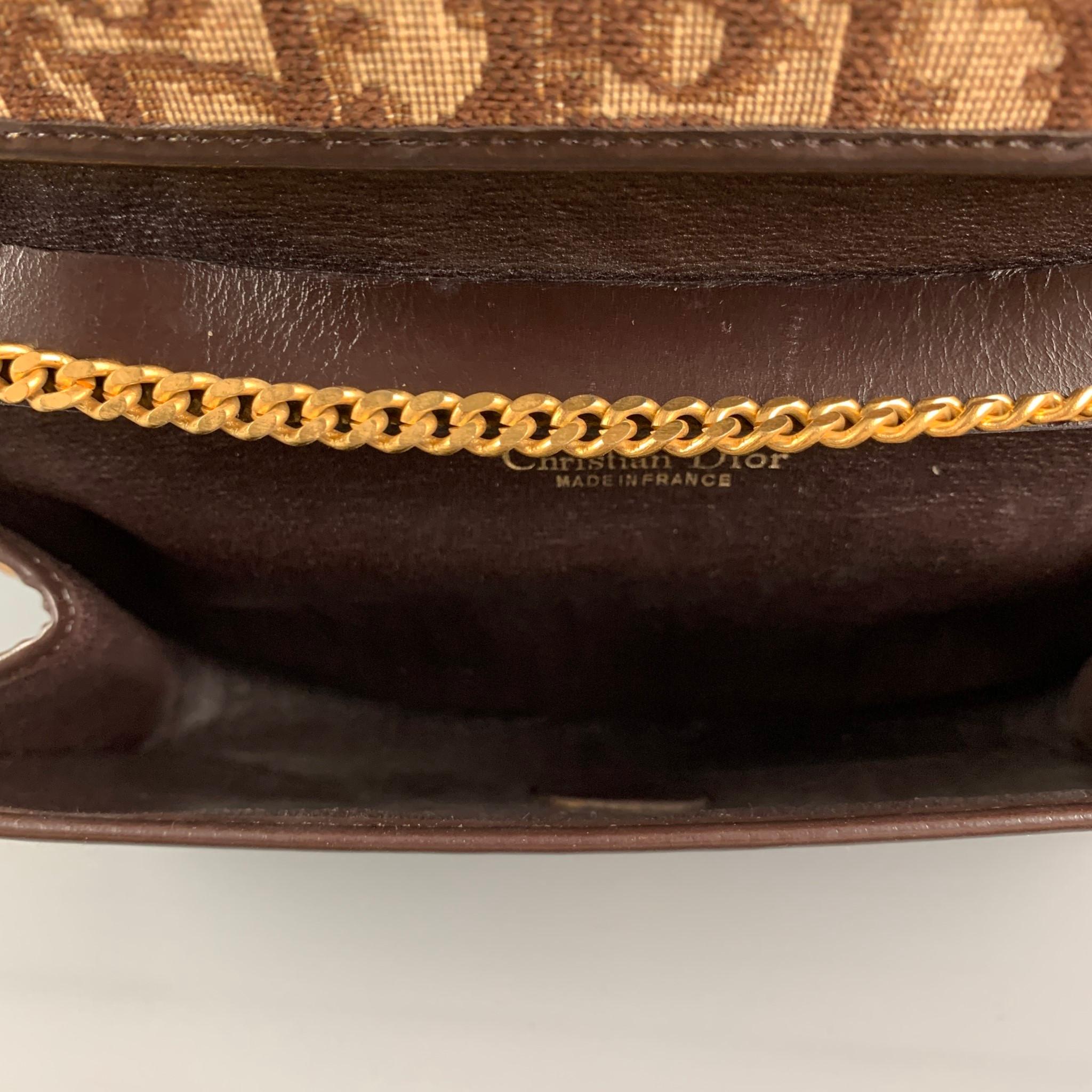 Vintage CHRISTIAN DIOR Brown Beige Monogram Canvas Leather Handbag 1