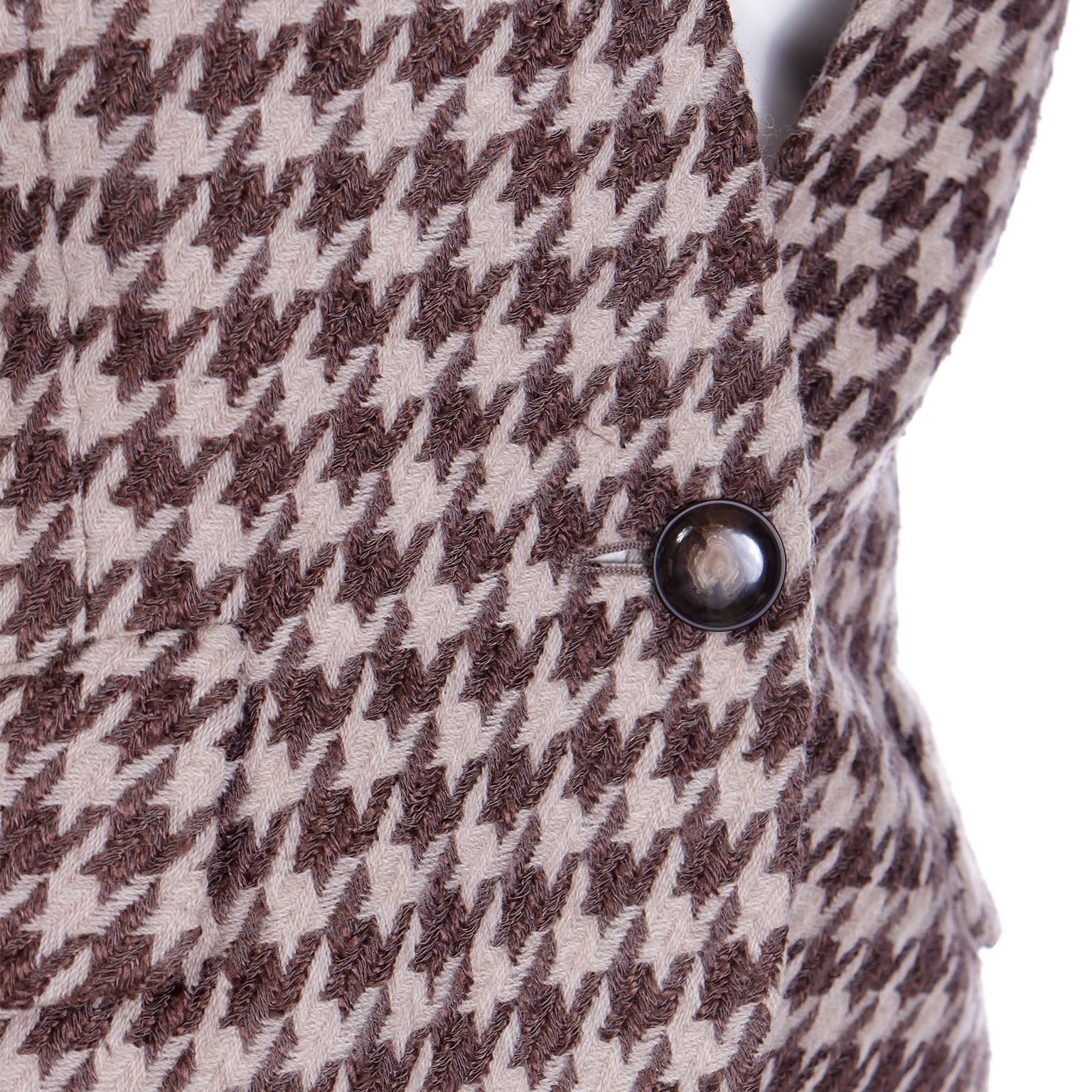 Vintage Christian Dior Brown Houndstooth Check Collarless Blazer Jacket 2