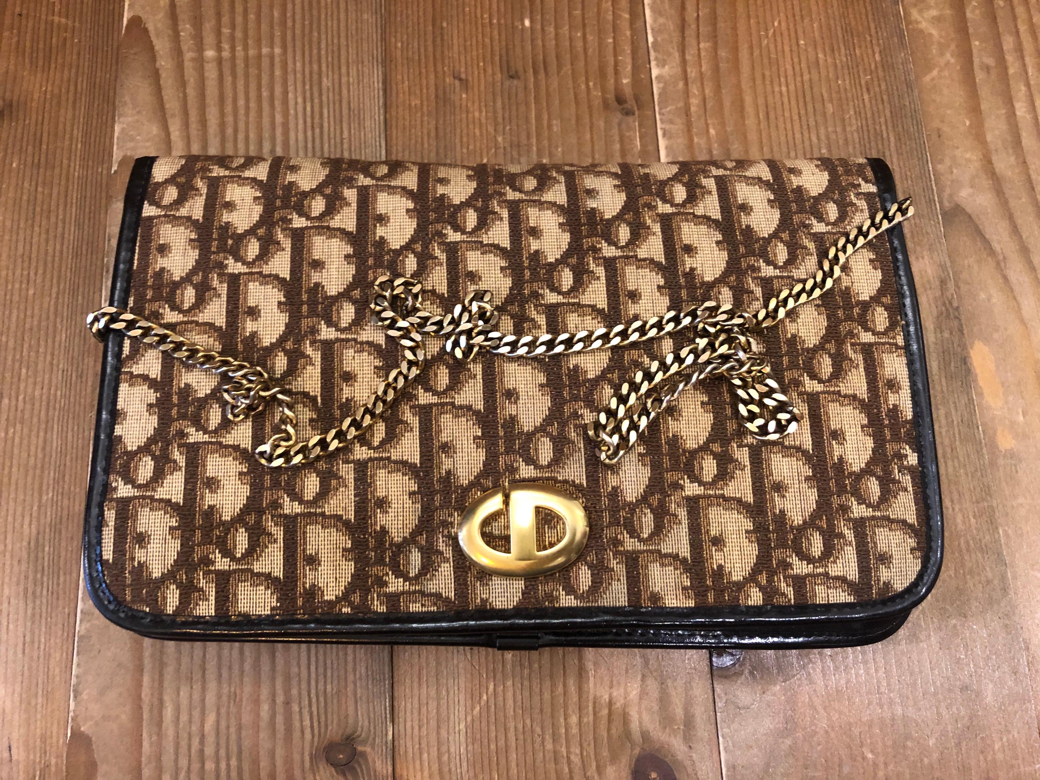 Vintage CHRISTIAN DIOR Braun Trotter Jacquard Kette Umhängetasche 1