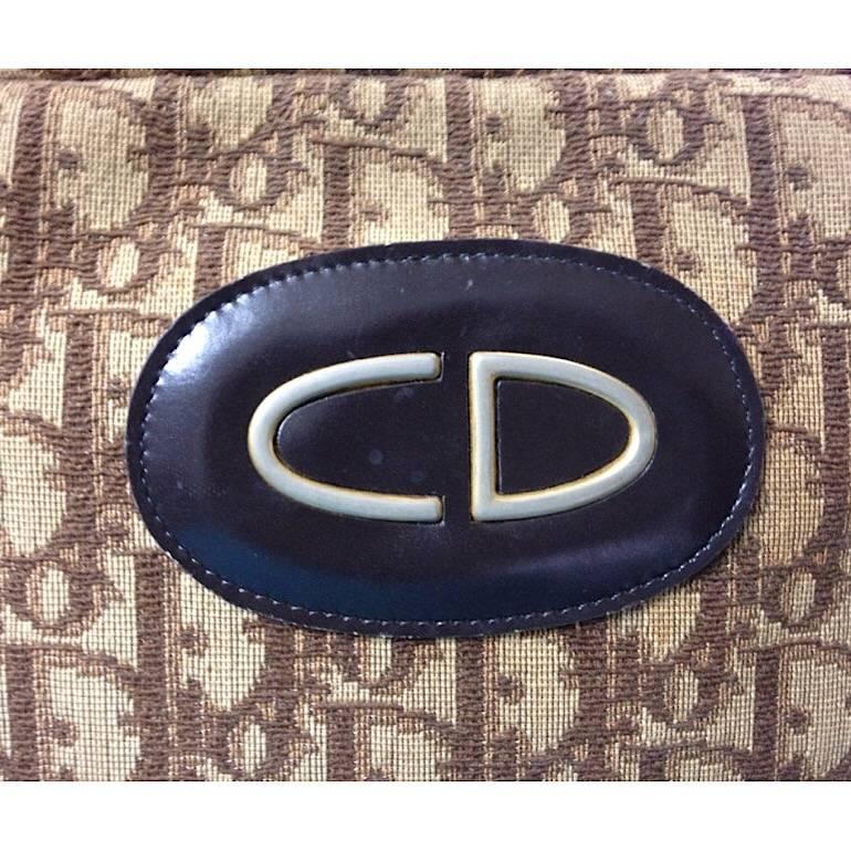 Vintage Christian Dior brown trotter jacquard handbag with logo motif. In Good Condition In Kashiwa, Chiba