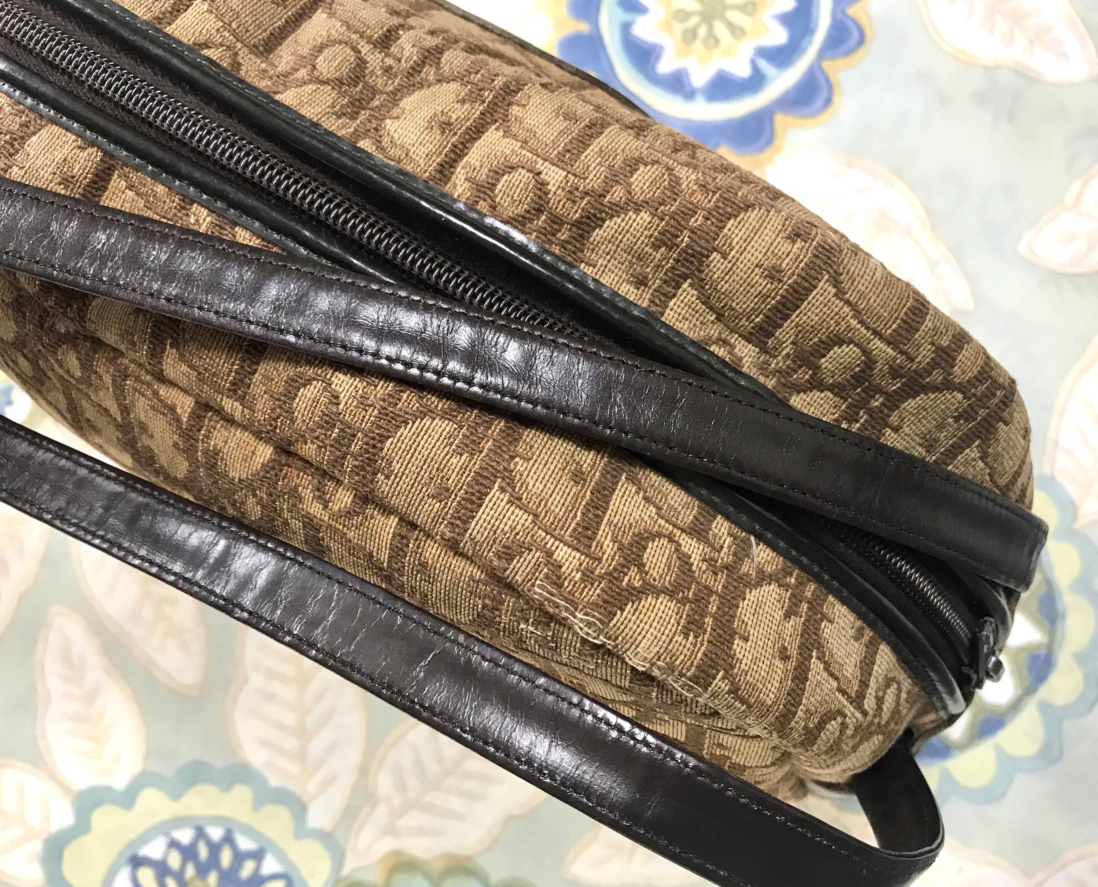 Vintage Christian Dior brown trotter jacquard handbag with logo motif. 2