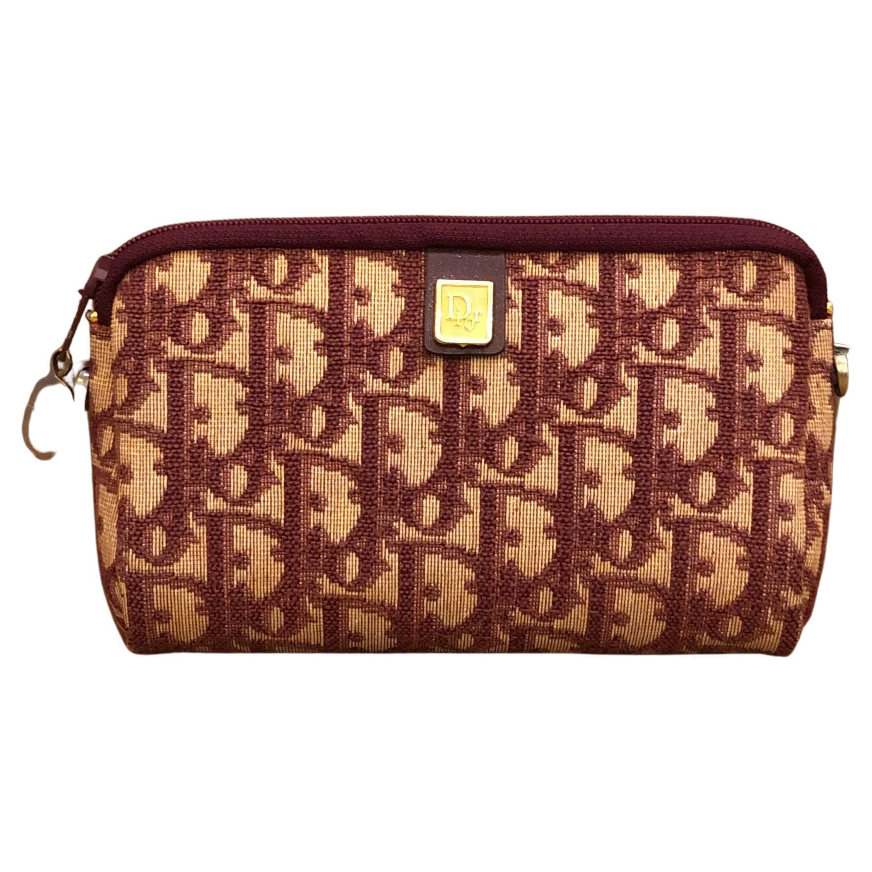 Vintage CHRISTIAN DIOR Burgundy Jacquard Trotter Mini Pouch (Altered)