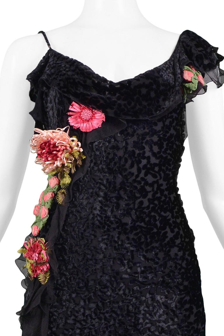 Vintage Christian Dior By Galliano Black Velvet Slip Dress with Flowers
