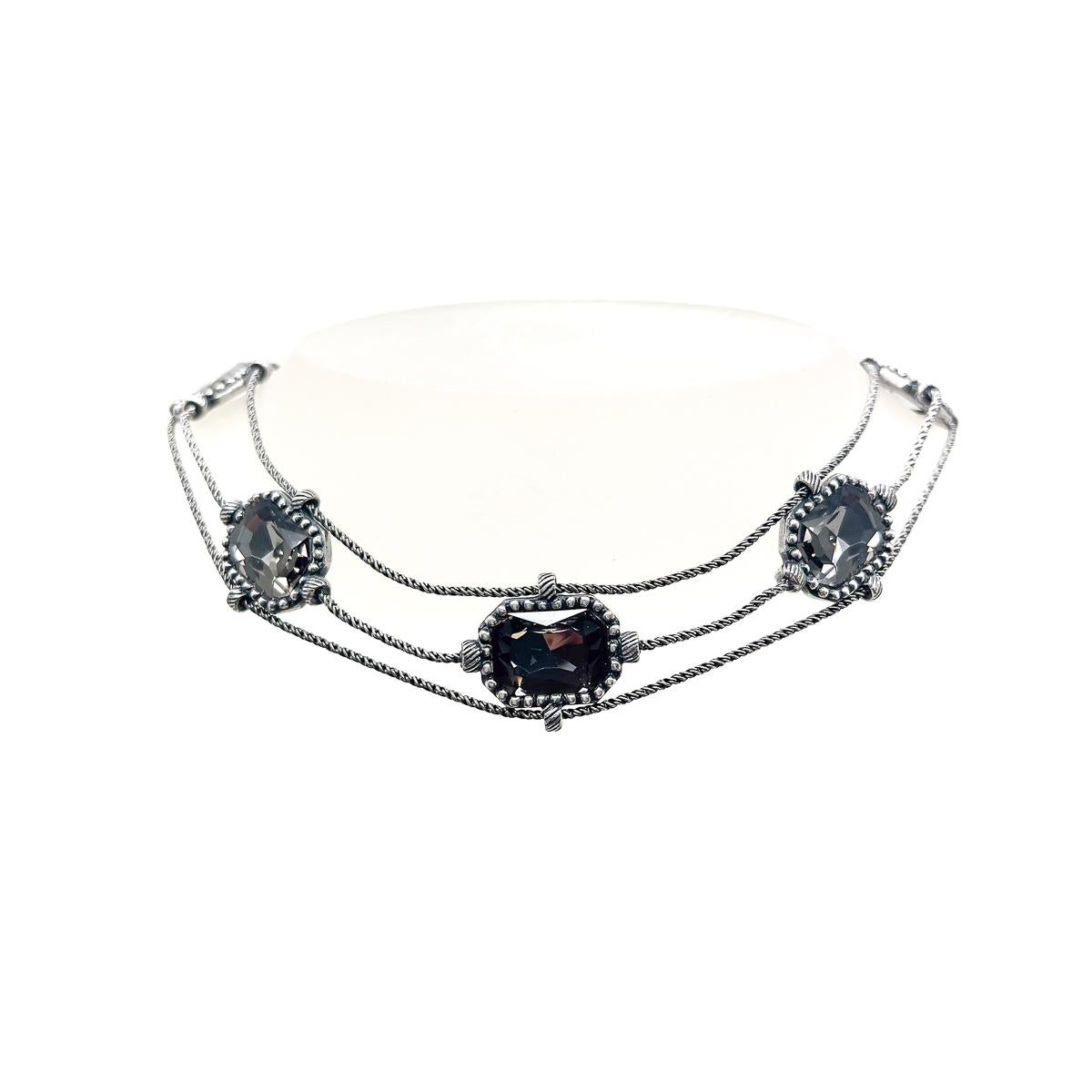 Vintage Christian Dior by Galliano Blackened Crystal Choker 2000s In Good Condition For Sale In Wilmslow, GB