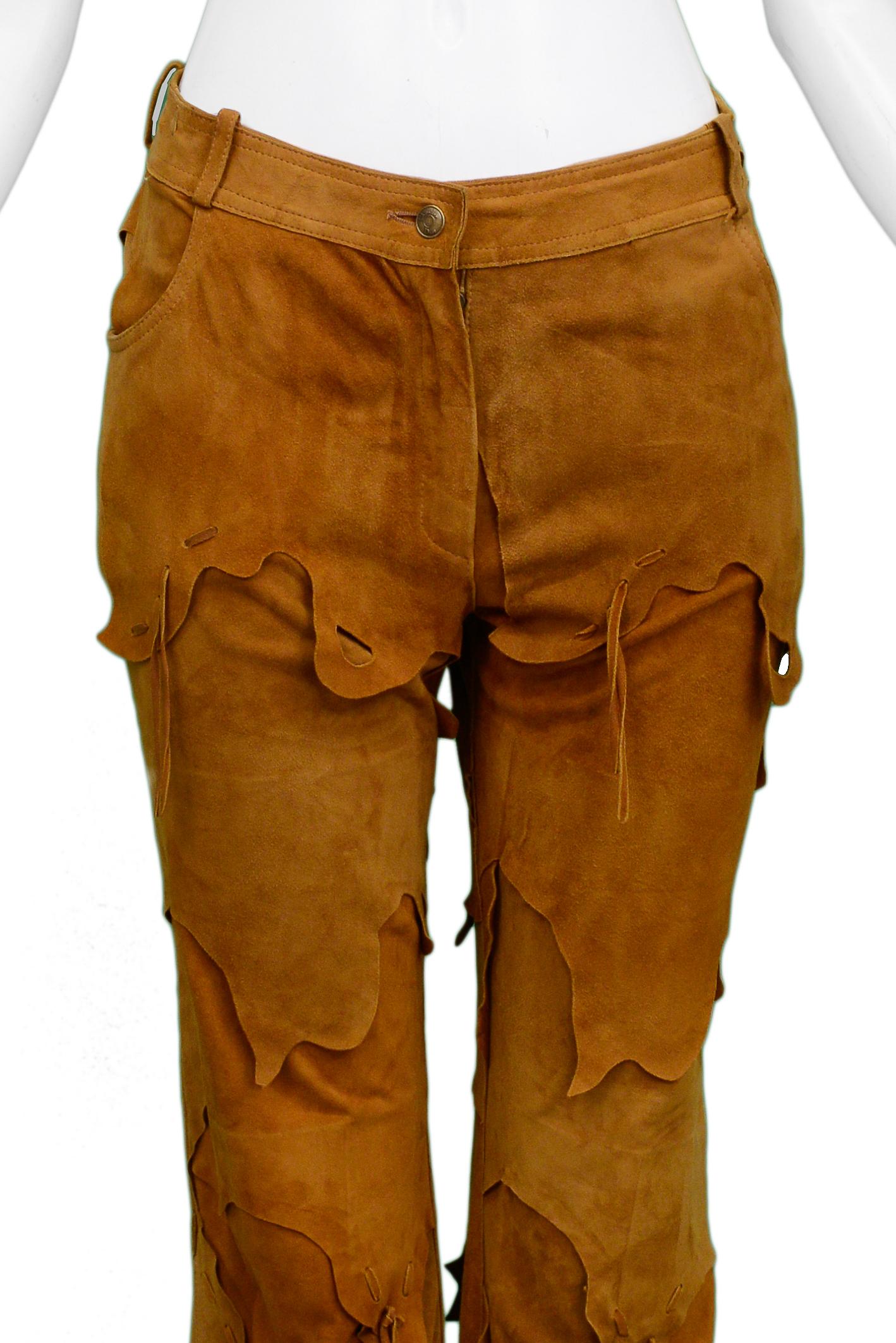 Vintage Christian Dior By Galliano Brown Suede Patchwork Leather Pants 2001 In Excellent Condition In Los Angeles, CA