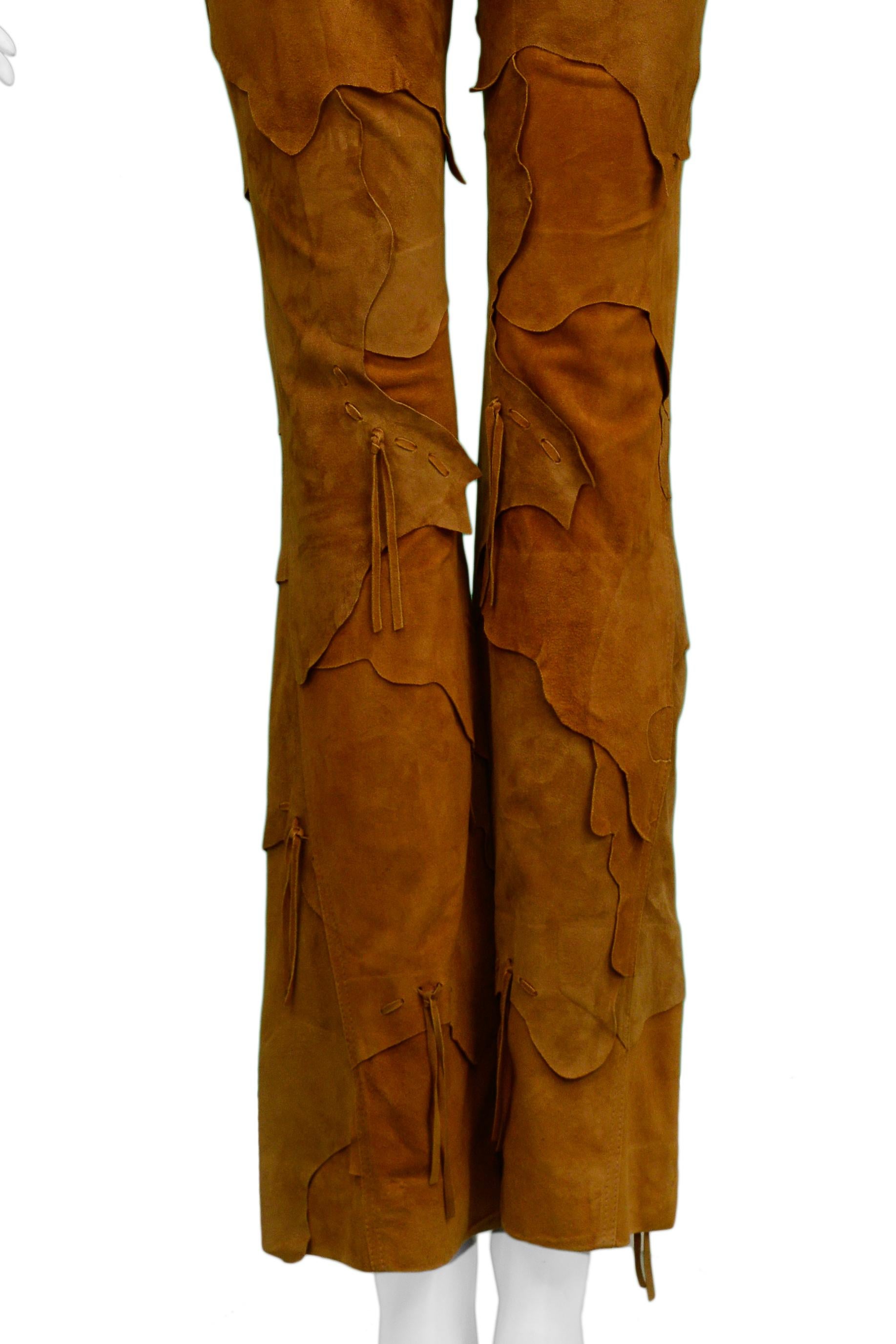 Vintage Christian Dior By Galliano Brown Suede Patchwork Leather Pants 2001 2