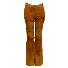 Vintage Christian Dior By Galliano Brown Suede Patchwork Leather Pants 2001