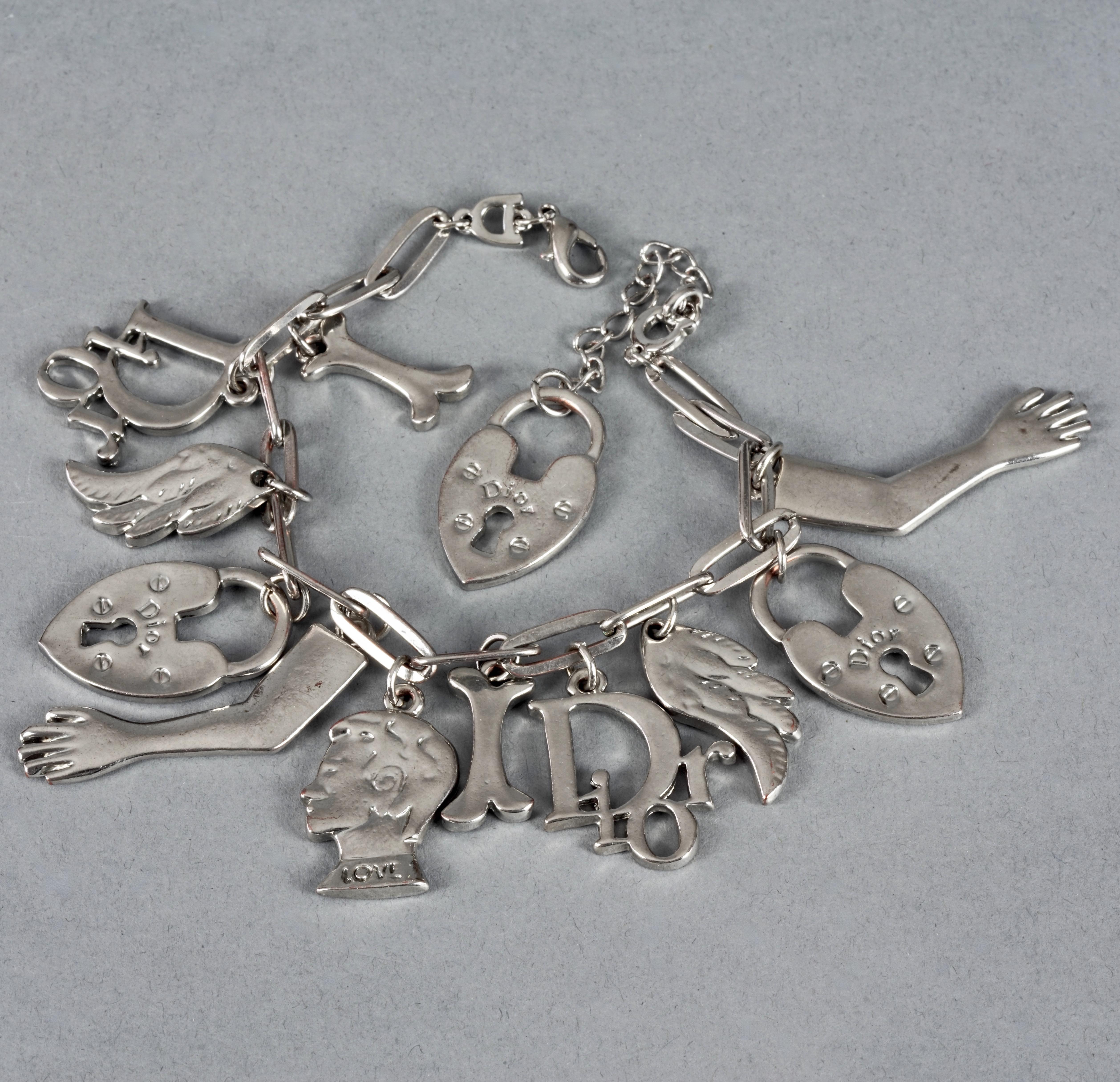 Women's Vintage CHRISTIAN DIOR by GALLIANO Figural Charm Silver Bracelet For Sale