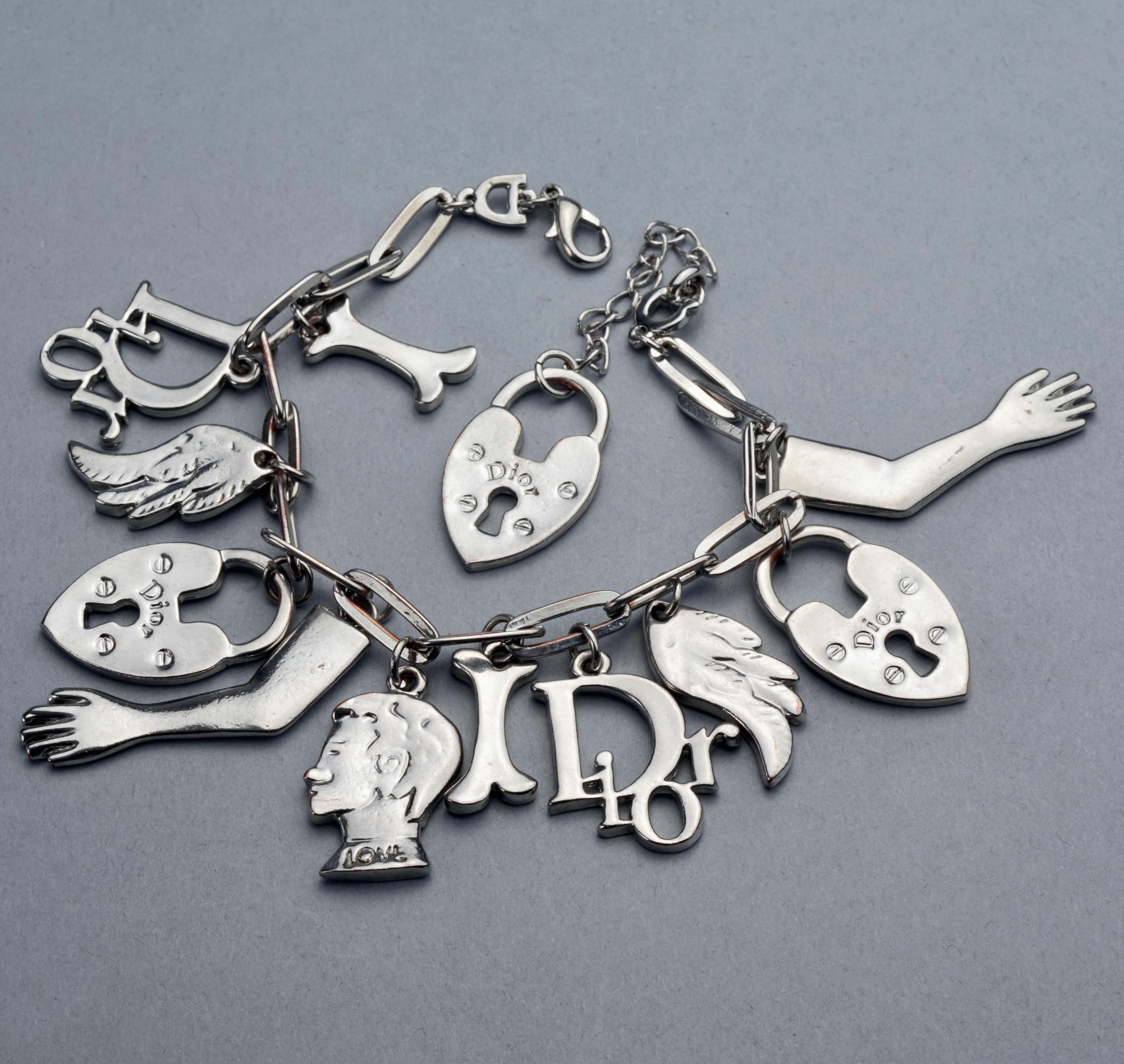 Vintage CHRISTIAN DIOR by GALLIANO Figural Charm Silver Bracelet For Sale 1