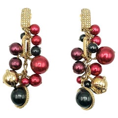 Vintage Christian Dior by Galliano Spectacular Ruby & Black Tumbling Sphere Earrings 