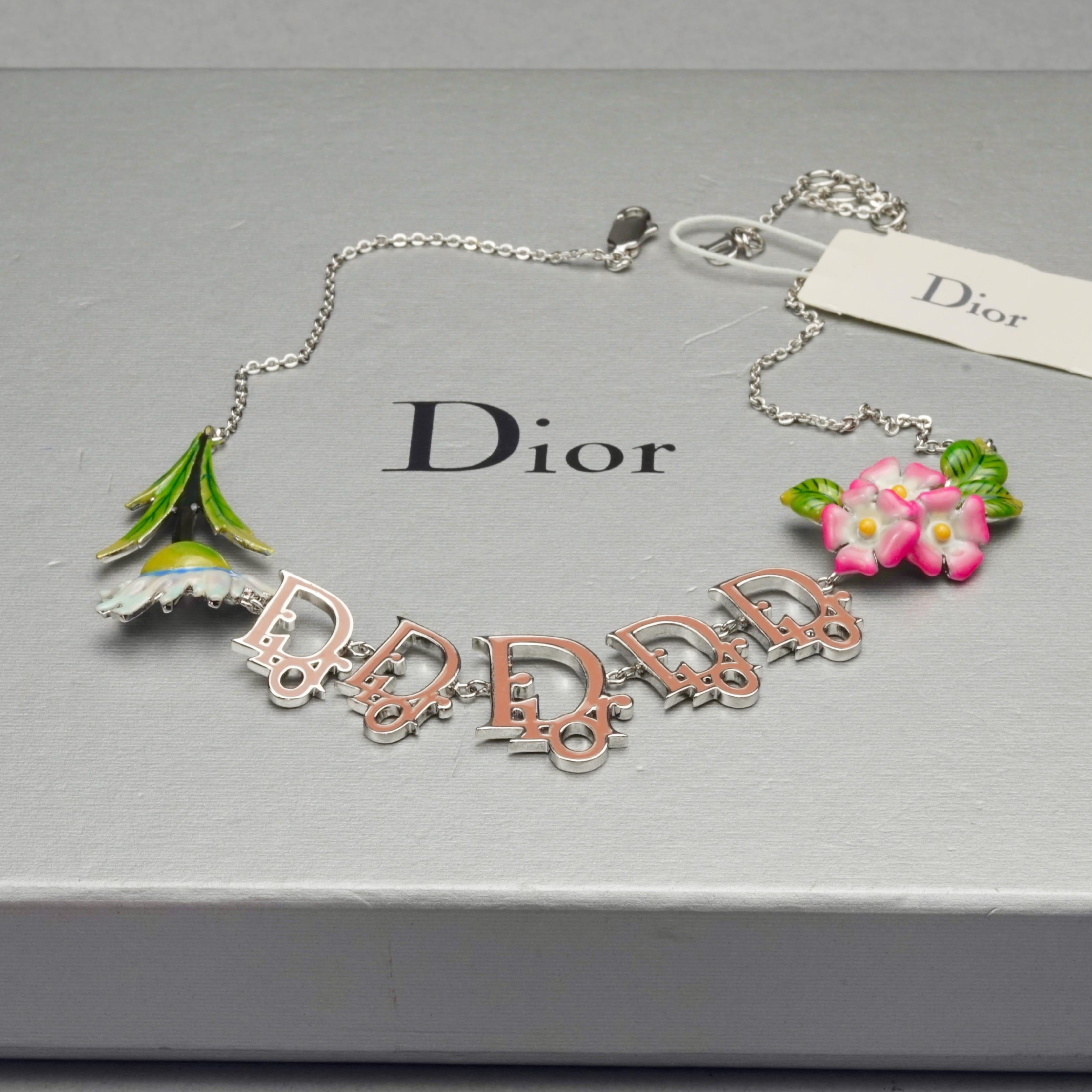 Women's Vintage CHRISTIAN DIOR by GALLIANO Monogram Charm Flower Enamel Necklace For Sale